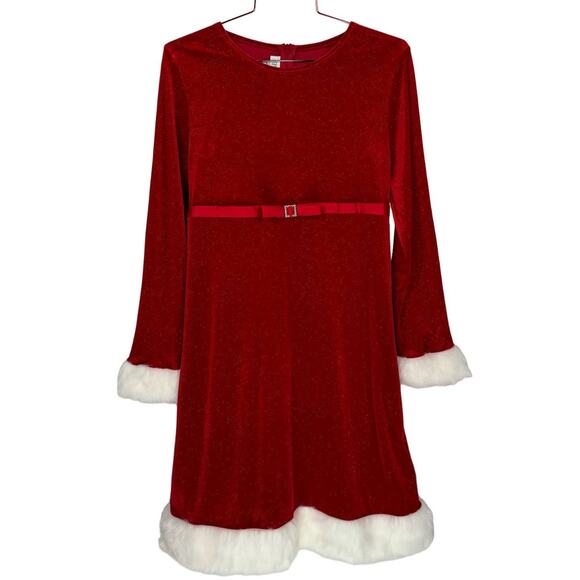 BONNIE JEANRed Faux Fur Cuffs & Hem Santa Clause Velvet DressKid's 18 1/2